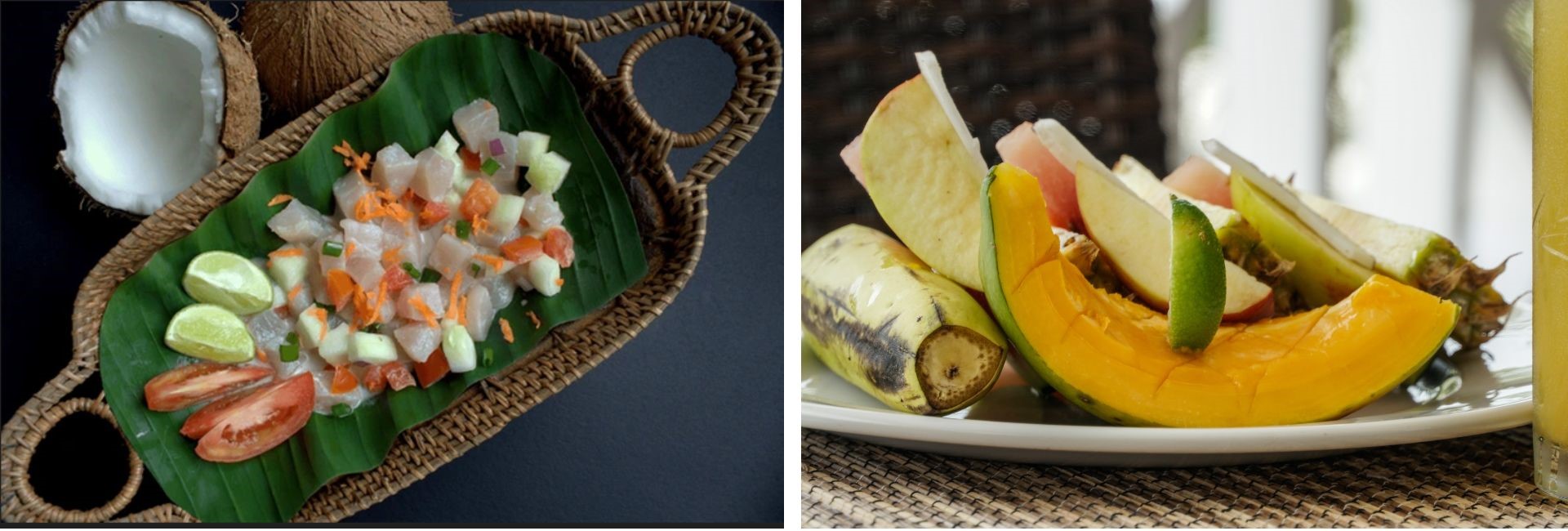Raw fish salad and fresh fruit are delicious ways to enjoy local Tongan ingredients.